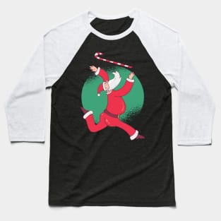 Funny Christmas Santa Baton Twirling a Candy Cane Baseball T-Shirt